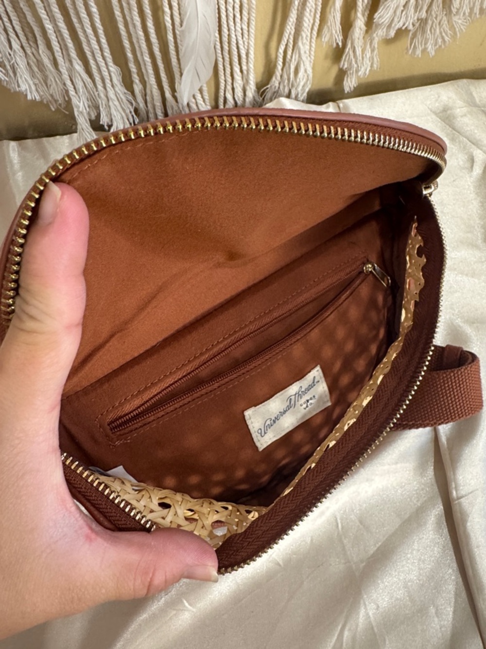Woven Zola Rattan Brown Belt Bag - Picture 2 of 3